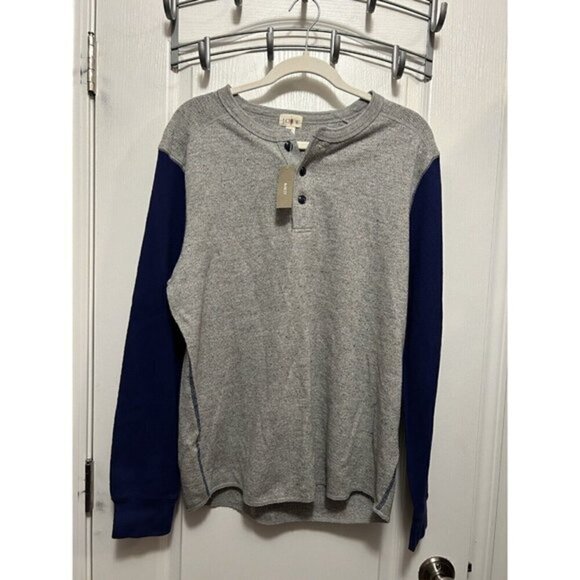 J Crew Oarsman Thermal Henley Top Baseball Men’s Medium Blue Gray Waffleknit - Picture 1 of 16